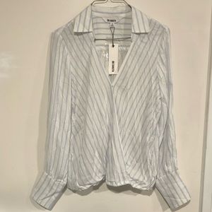 BB Dakota Long Sleeve White and Blue Pin Stripe Wrap Blouse